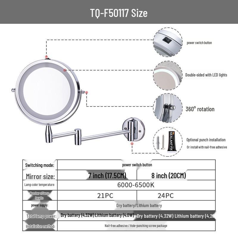 Double-Sided LED Wall-Mount Vanity Mirror with Magnification and Light Flat + 3x Magnification