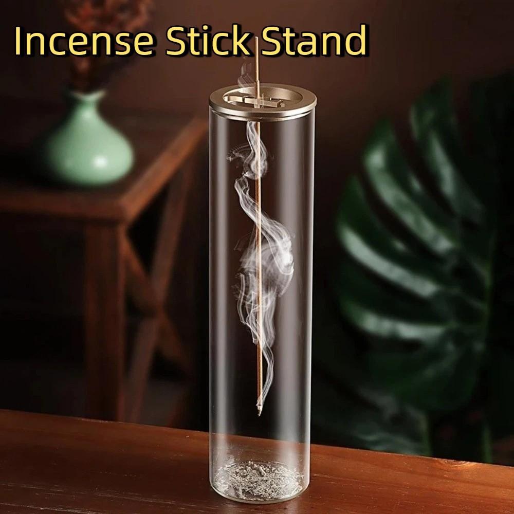 Cylindrical Shape Glass Incense Burner Zen Style Removable Ash Collector  Wellness Center