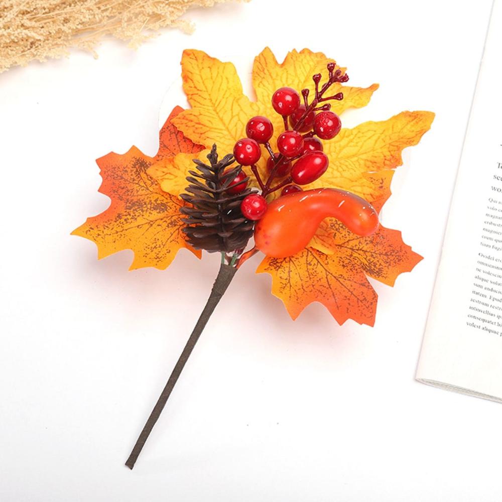 Home Autumn Decoration Christmas Fall Artificial Maple Leaves Berry Stem Faux Branches Fake Pumpkin