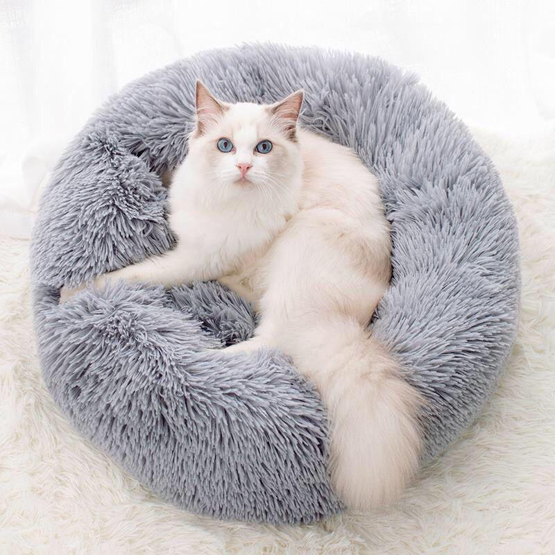 Round Warm Winter Pet Bed for Dogs & Cats - Non-Stick Hair Sleeping Nest for Small Pets