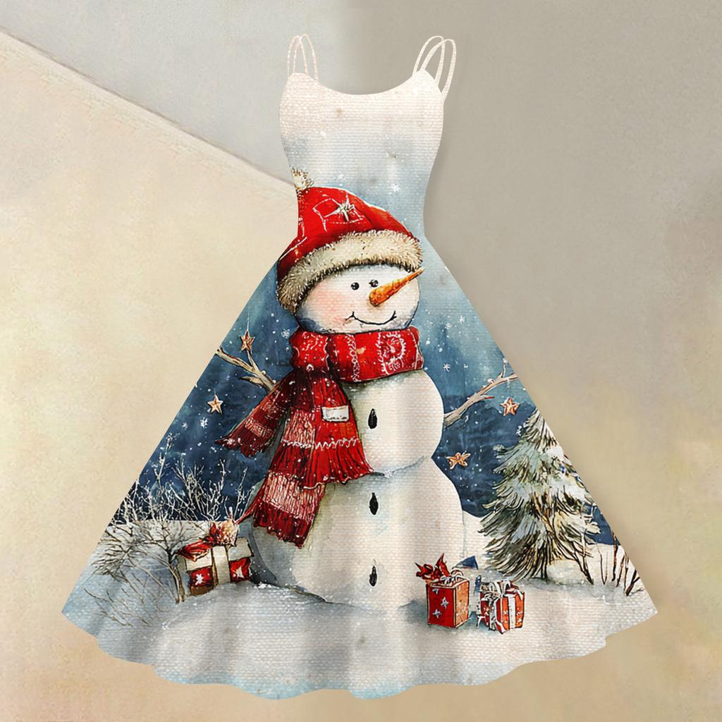 Women's Christmas Print Sexy Off-the-Shoulder Punk Retro Dress