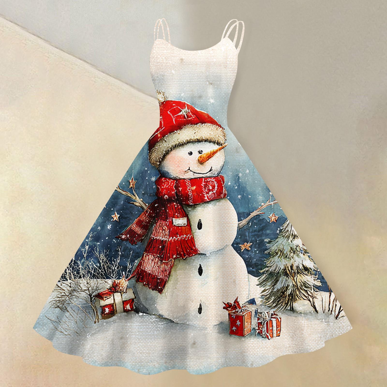 

Women s Christmas Print Sexy Off-the-Shoulder Punk Retro Dress L