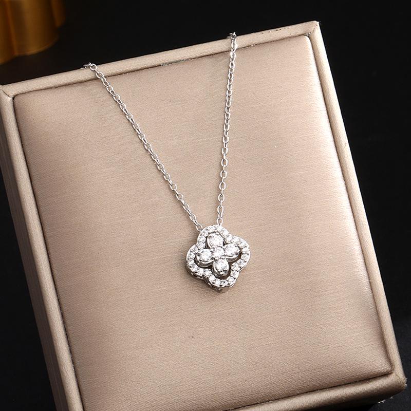 Lucky Four-Leaf Clover Titanium Steel Necklace: Women's Elegant Clavicle Chain with Versatile Design