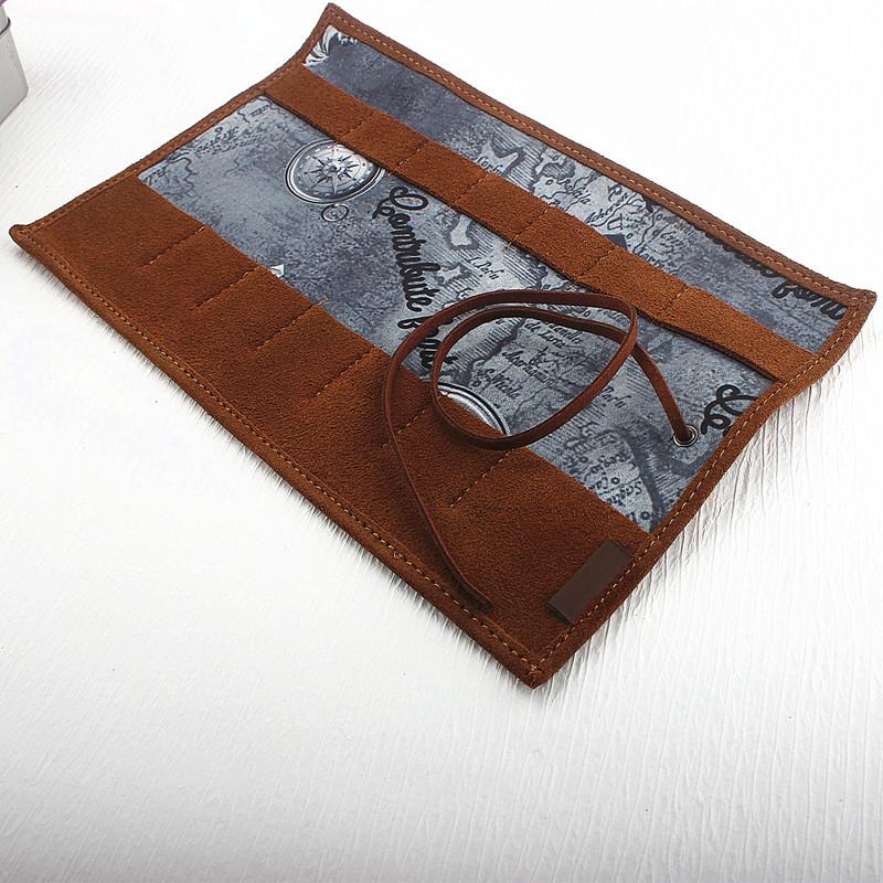 Retro Pencil Case Handmade Genuine Leather Roll Up Pen Curtain Bag Pouch Wrap Holder Stationery School Supplies