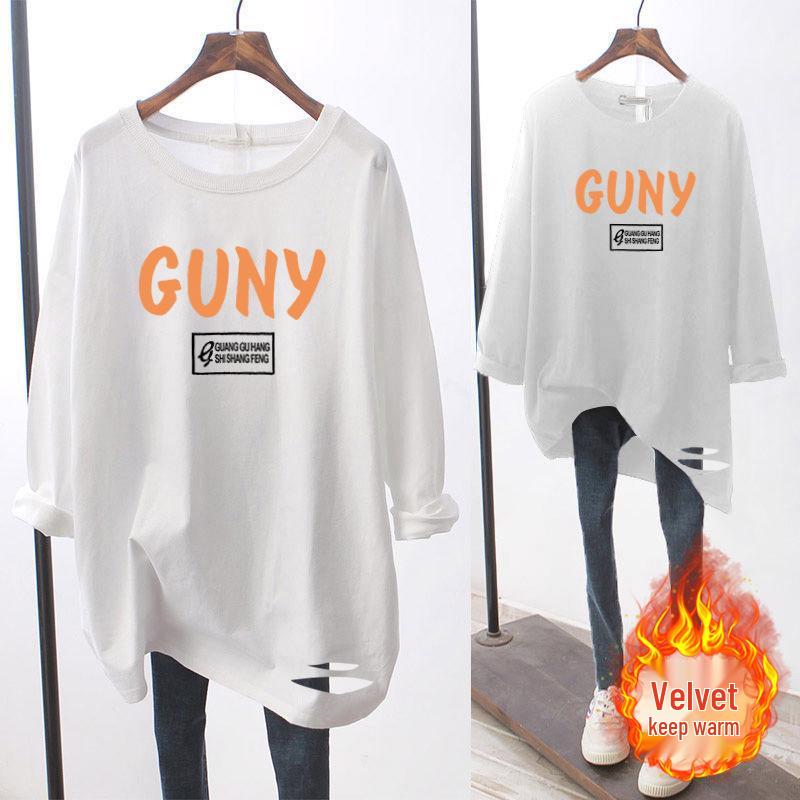 2024 Women's Autumn/Winter Pure Cotton Long-Sleeve Loose Korean Mid-Length Casual T-Shirt