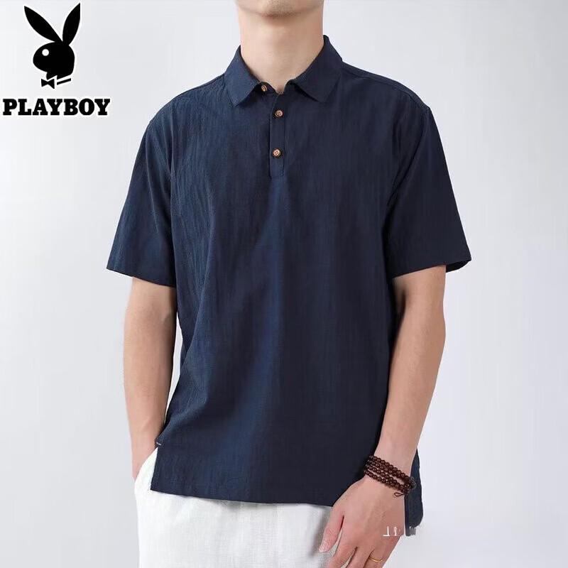 

PLAYBOY Summer Breathable Imitation Linen Short Sleeve Polo Shirt 4XL