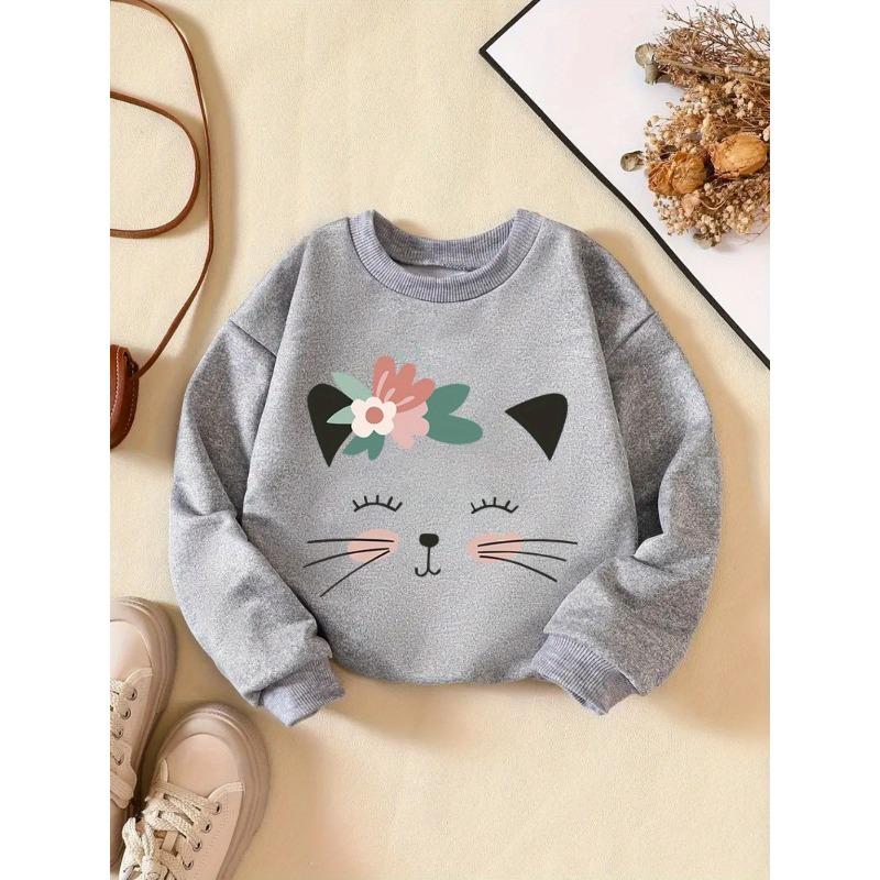 Graphic Print Girls' Long Sleeve Sweatshirt For Spring & Fall, Comfy Pullover Sweatshirt