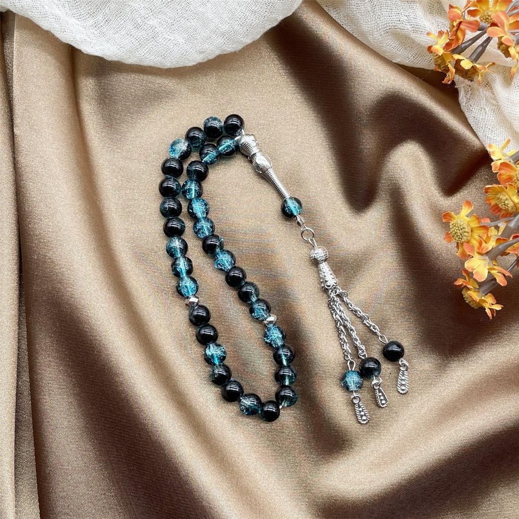 Muslimische Gebetsperlen 33 Tasbih Eisglas Rosenkranz mit Quastenanhänger Ethnisches islamisches Armband für die tägliche Andacht