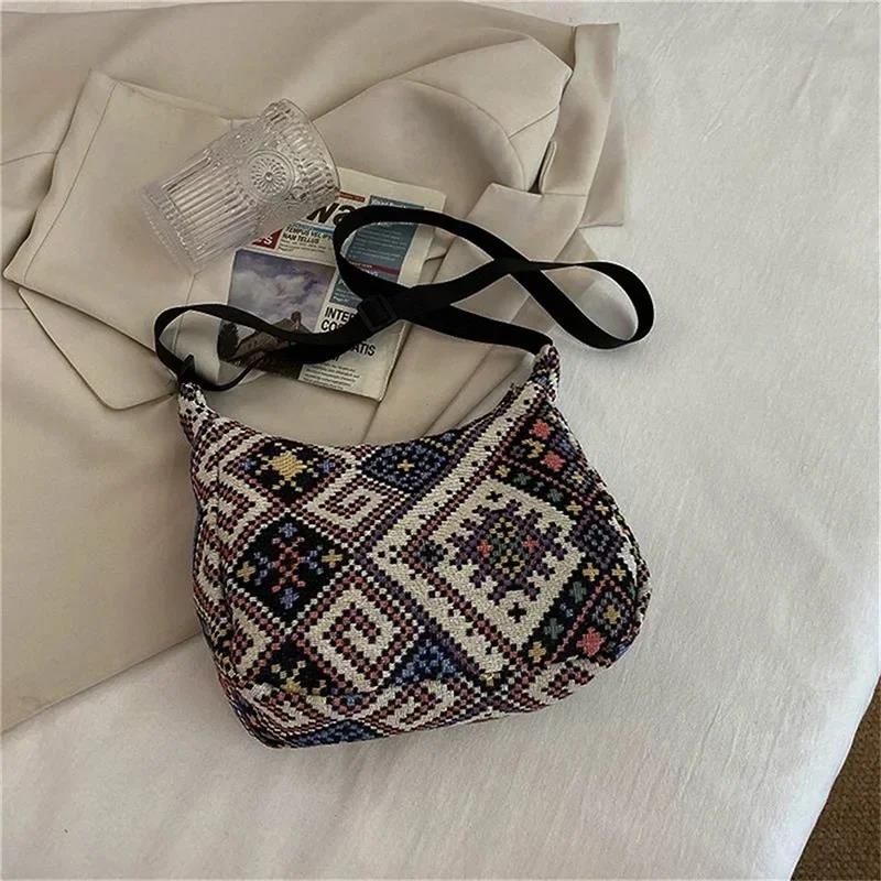 Women's Shoulder Bag,Ethnic Style Canvas Hobo Bag