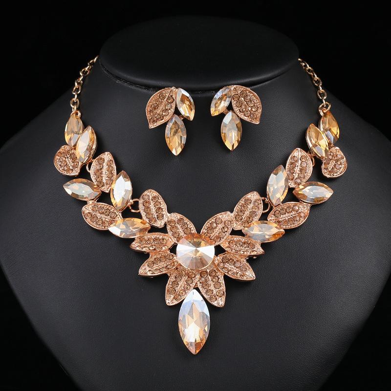 Women Flower Necklace Earring Jewelry Sets Wedding Bridal Accessories