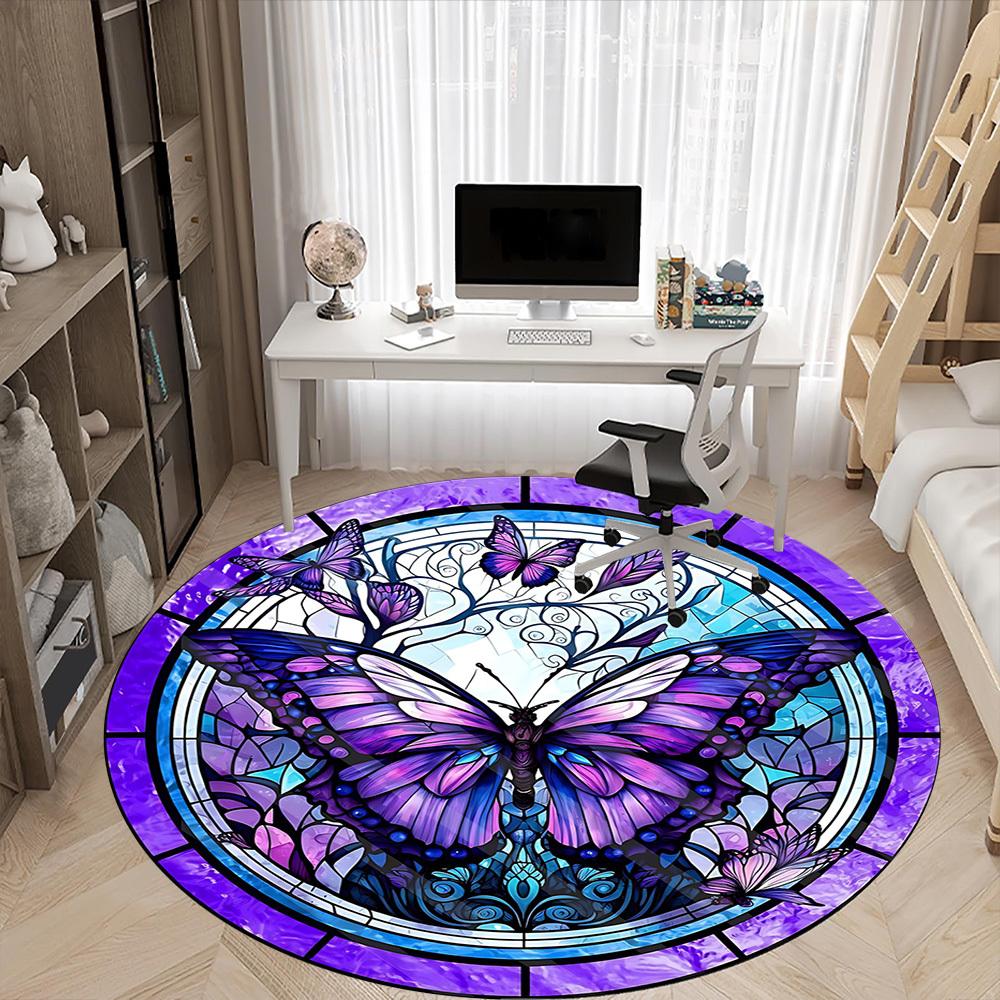 1pc Butterfly Stained Glass Chair Carpet for Office Non-Slip, Machine Washable Rug for Office, Room - Holiday Decor, Machine Made yy251016185