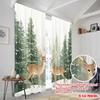 2pcs  2D plane printing Curtains&Window Treatment Deer Snow Pine Forest (2) Versatile Polyester (without rod) Home Decor for