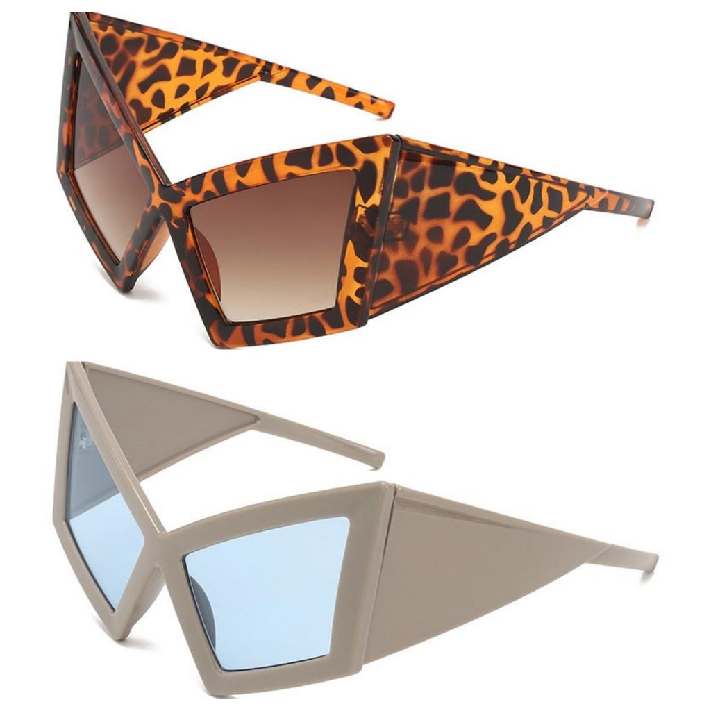 Luxury punk women sunglasses oversized cat eye windproof UV400 lenses fashion runway show frames modern