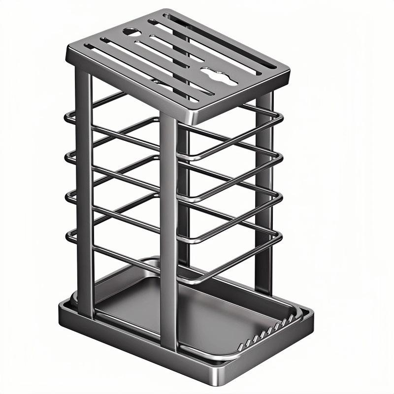 Roestvrijstalen Messenhouder met Bakje Groot Koksmes Schaar Standaard Keukenbenodigdheden Gereedschapsopbergrek Huisorganisatie