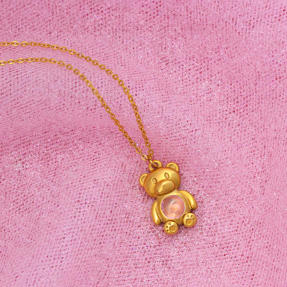 High-End Stainless Steel Hip Hop Bear Pendant Choker Necklace for Women