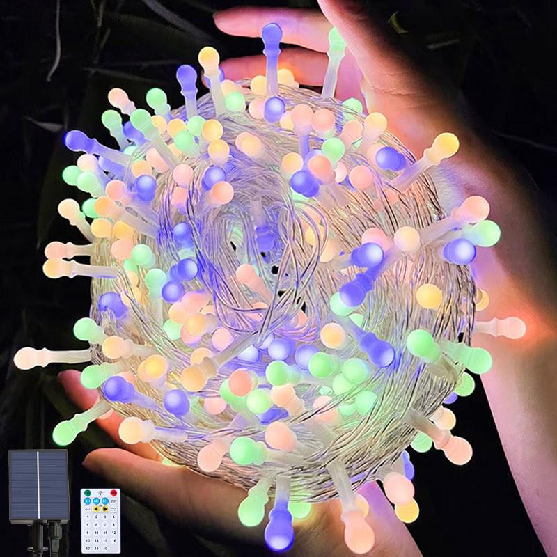 

Macarons Solar Cherry String Lights Outdoor Waterproof 19 Changing Dual Charging Mode Solar festooon Lamp for Tree Fence Garden 12m 100 leds