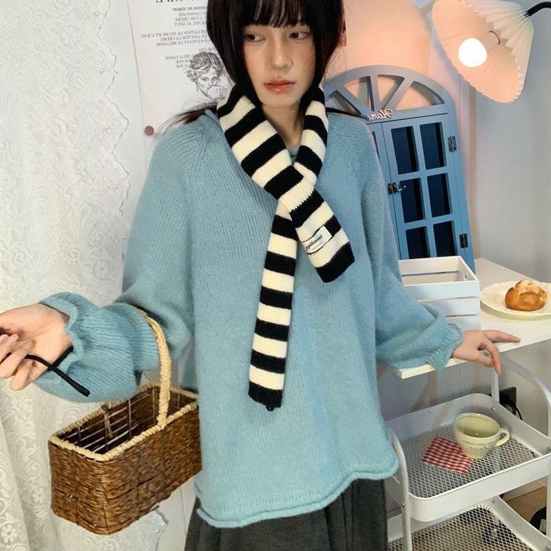 Weicher gestreifter Strickschal Warmer, kuscheliger Stoff Einfaches Etikettendesign Für den Winter, tägliches Tragen, Pendeln
