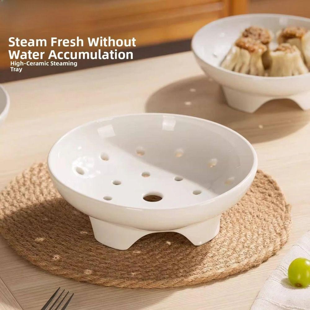 Hollow Porous Ceramic Steamer High-legged Steaming Bowl Universal Food Steaming Dish Egg Custard