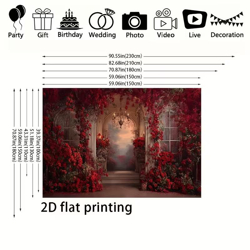2D Luxurious Red Floral Doorway Backdrop Engagement & Wedding Photography