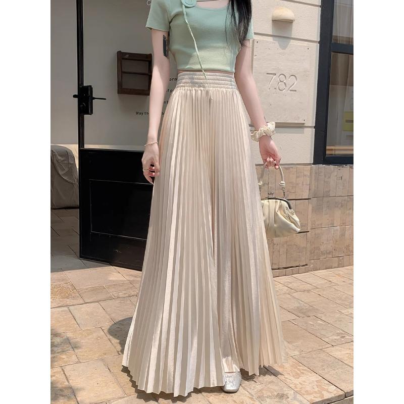 Léto Podzim Dámská Elegantní Jednobarevná Elastická Dlouhá Maxi Plisovaná Sukně Pro Dámu