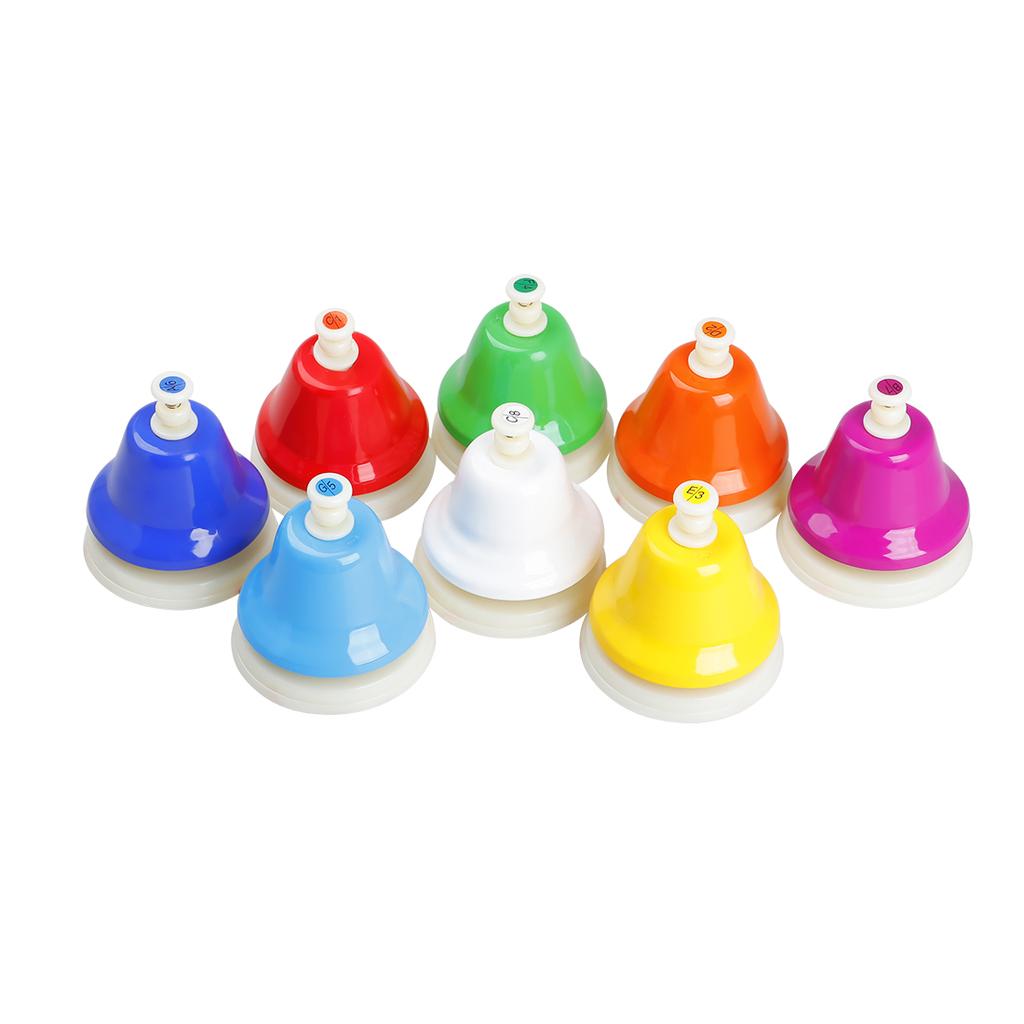 8 Note Diatonic Metal Bell Colorful Handbell Hand Percussion Bells Kit Musical Accessories for Kids Children for Learning