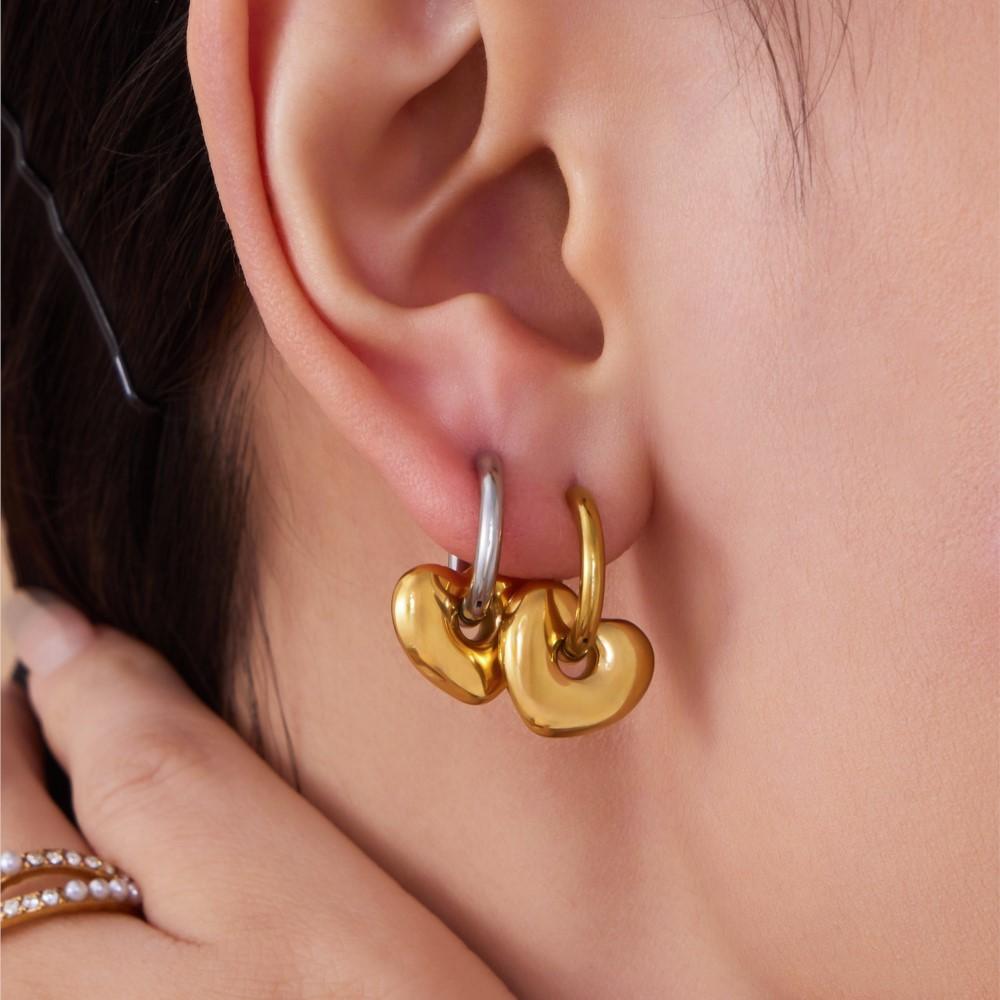 Heart Pendant Necklaces Hoop Earrings In Stainless Steel 18k Gold Plated Tiny Chain Necklace Charm Earring Jewelry Set For Women