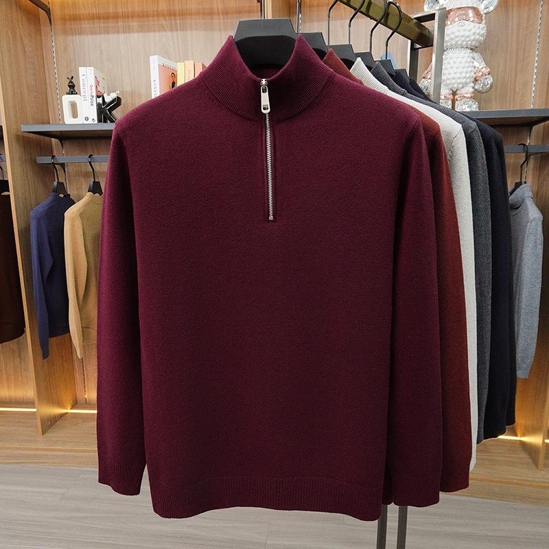 2025 Herbst/Winter Herren Warmer Wollstrickpullover mit halbem Stehkragen