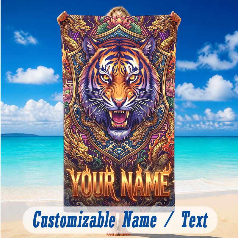 Dragon Phoenix Theme Beach Towel Personalized Custom Name & Text Soft Quick Dry Beach Towel for Swimming Travel
