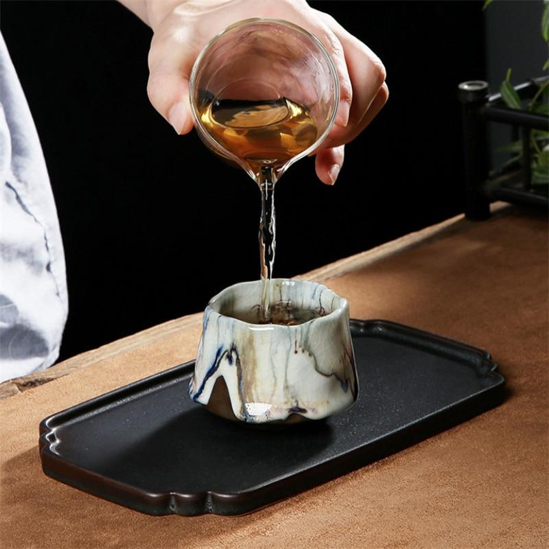 Ceramic Ice Cracked Glaze Tea Cup Handmade Coarse Pottery Ru Kiln Master Cup Creative Office Teacups Drinkware