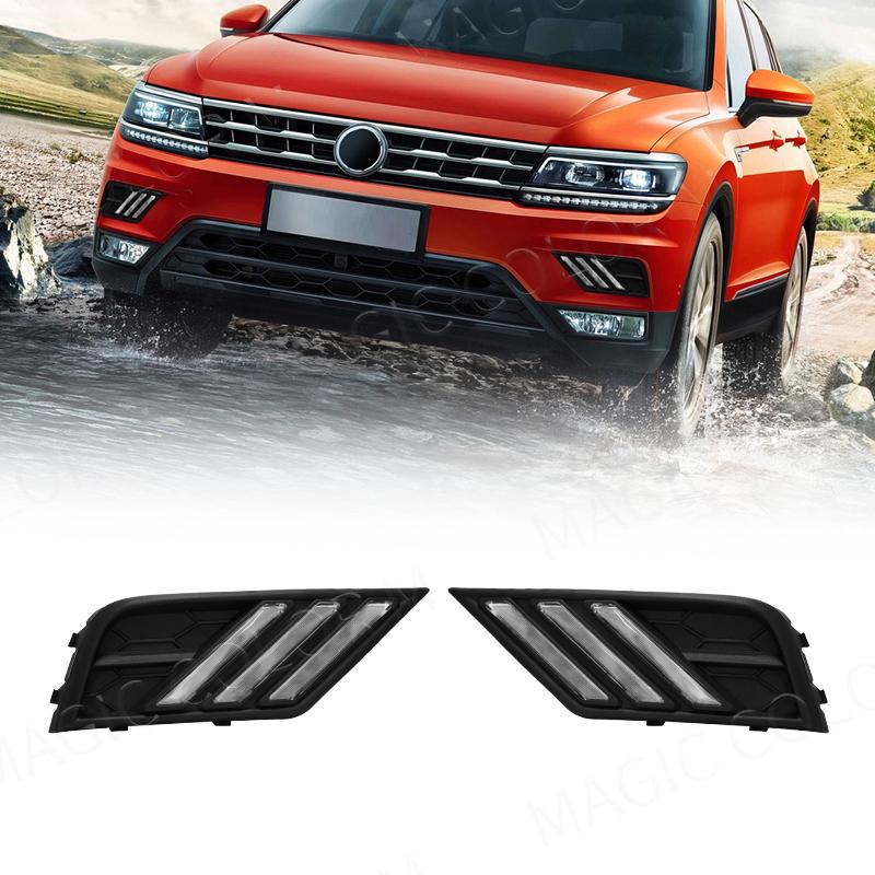 Car LED Daytime Running Light Fog Lamp DRL for VW Volkswagen Tiguan with Turn Signal Dual White Yellow Bumper