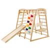 Indoor Jungle Gym, 7-in-1 Toddler Indoor Playground, 120 x 147 x 142 cm, with Wood and Rope Ladder, Net Ladder, Swing, Monkey Bar, Slide, Climbing