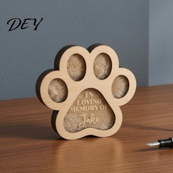 Pet Remembrance Box for Cat Hair Keepsake Box, Cute Paw Shape Memorial Wooden Fur Dogs And Cats, Loss Sympathy Gift Small