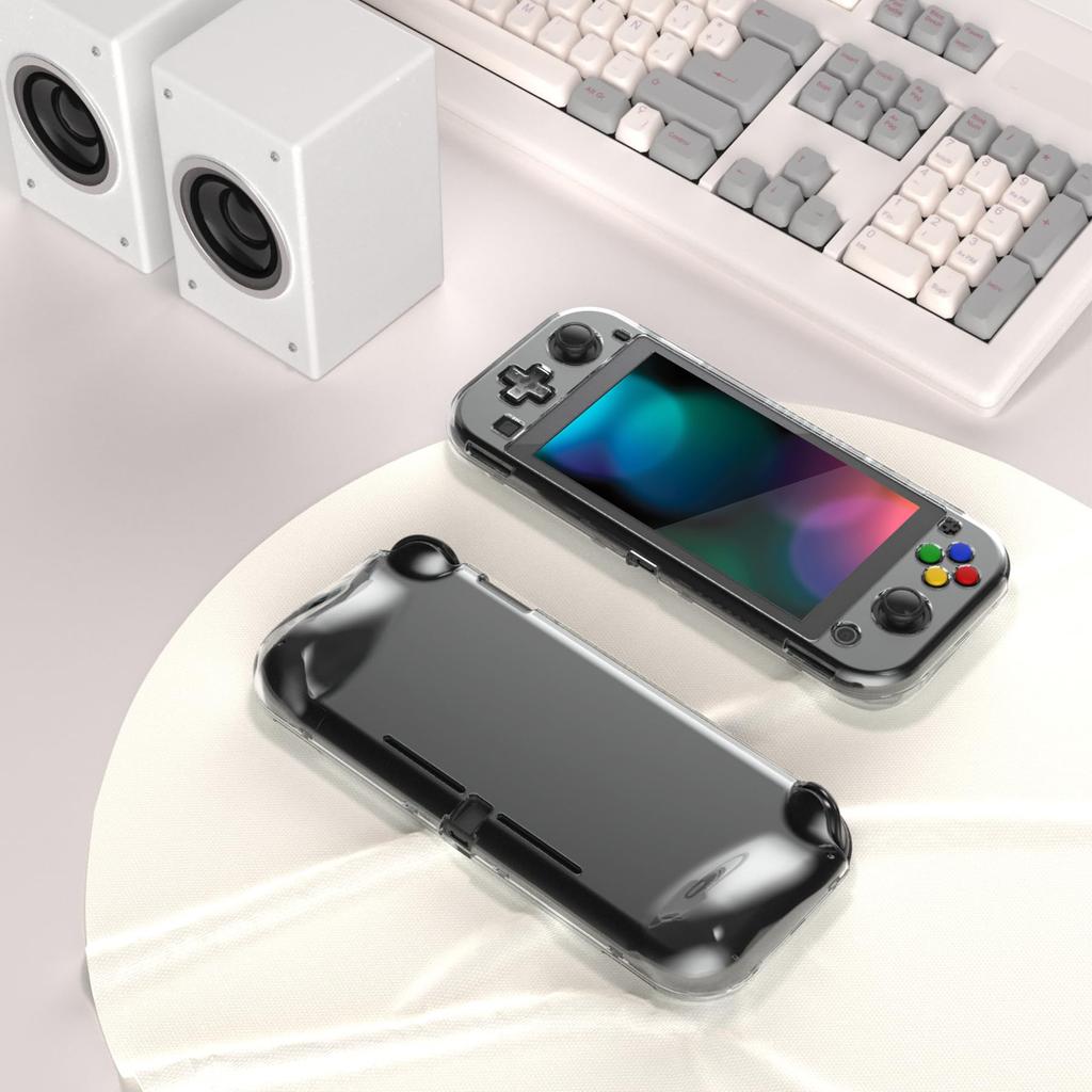 PlayVital Nintendo Switch Lite Klarer Schutz-Hartgriff Stoßfest und Enthält Gehärtetes Glas Daumen- und Tastenkappen Hülle, Abdeckung, Kratzfest,