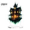 Festival Party Favors Halloween Acrylic 2D Flat Tabletop Ornament, Spooky Ghost Pumpkin Castle Desk Decorative Signs Sign for Home Office Table Shelf
