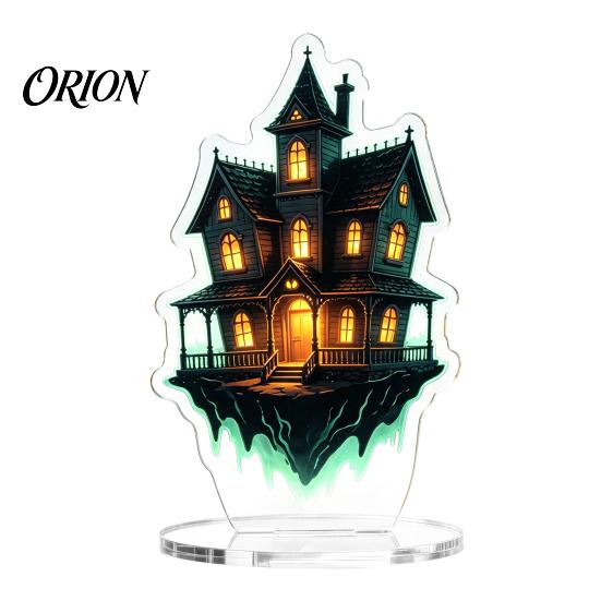 Festival Party Favors Halloween Acrylic 2D Flat Tabletop Ornament, Spooky Ghost Pumpkin Castle Desk Decorative Signs Sign for Home Office Table Shelf