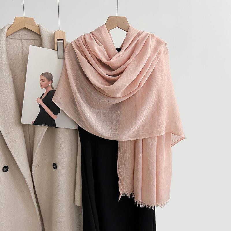 Cotton and linen scarf, fashion, literary style, solid color, linen scarf, women's air-conditioned room, shawl, and sunscreen silk scarf outside.