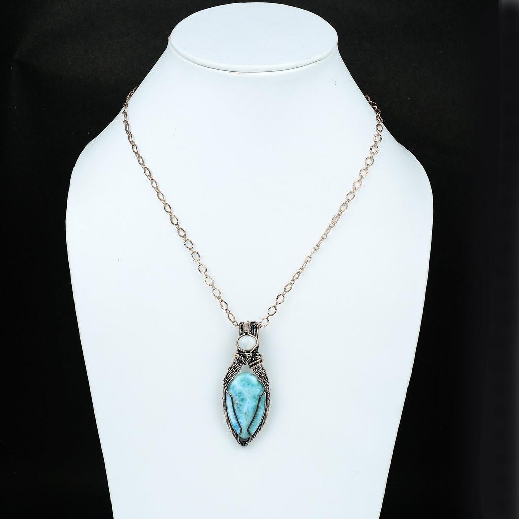 Larimar Copper Pendant Gemstone Copper Wrapped Jewelry Rainbow Moonstone Copper Jewelry Handmade Designer Jewelry Gift For Her Gift For Mom