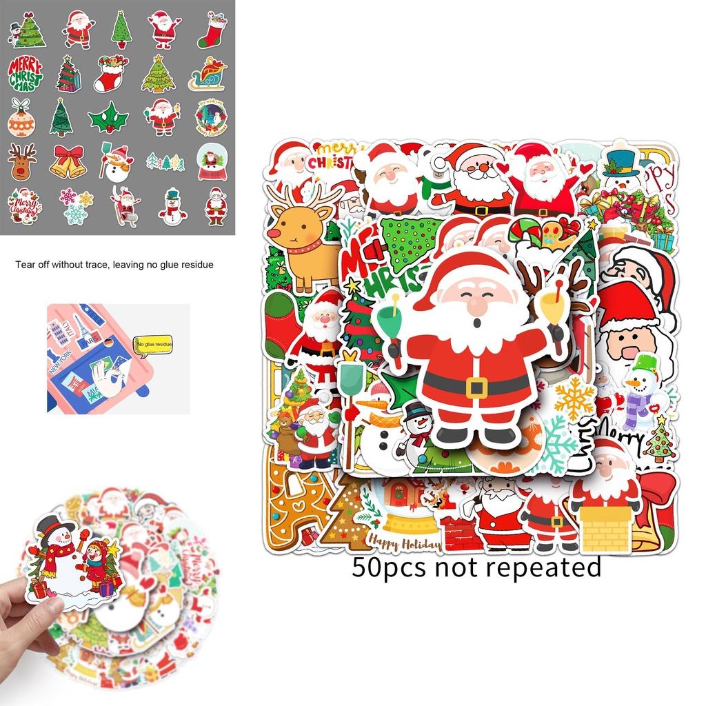 50pcs Christmas Tree Snowman Waterproof Reusable Adhesive Stickers For Trolley Case