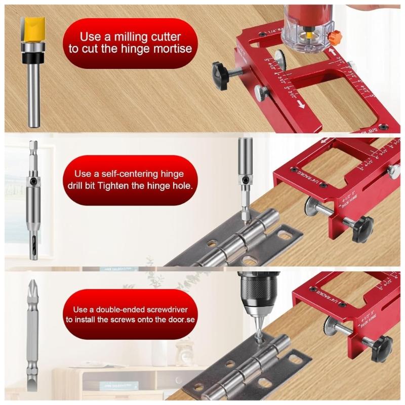 Aluminum Alloy Door Hinge Jig Set Door Frame Stable Locator Hinge Drilling Fixture Flat Heads Clamp for Precise Mortising
