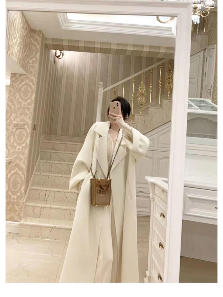 Women's Popular Off-White Mid-Length Wool Coat - Autumn/Winter Korean Style 2023.