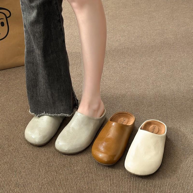 Fashion Women's Slippers Closed Toe Round Toe Suede Clogs Sandals Autumn New Retro Solid Color Flat Bottom Women's Mules Shoes