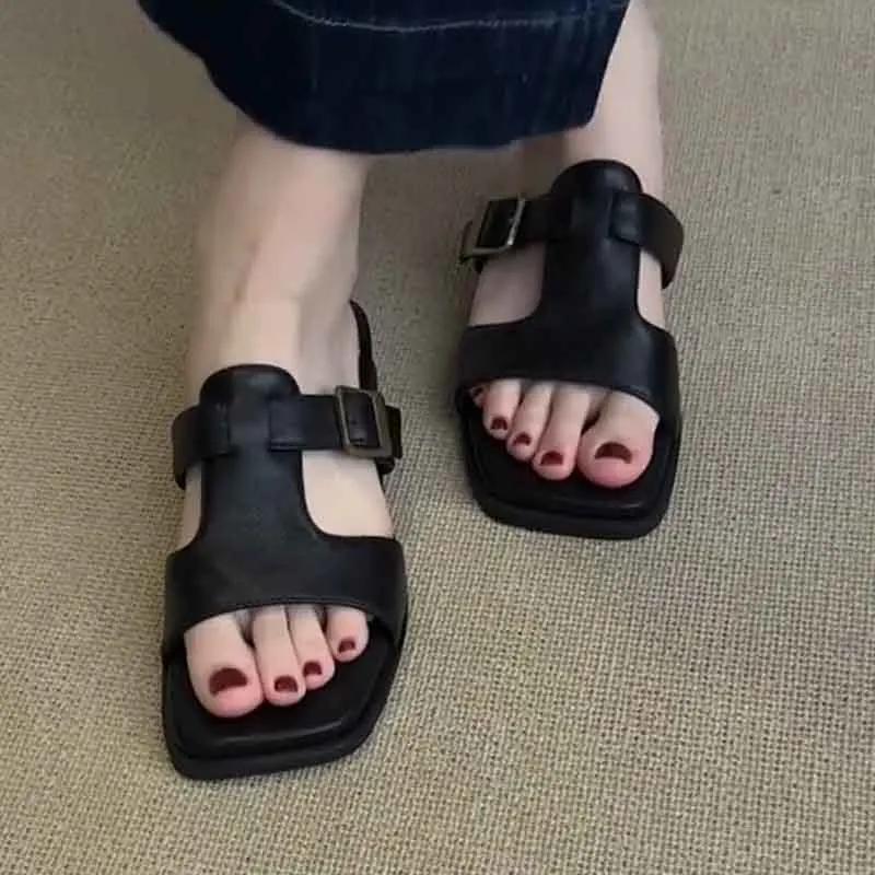 Fashion Flats Women Slippers 2025 Summer Shoes Square Toe Sandals Casual Sport Shoes Comfort Walking Flip Flops Beach Mujer Slides Shoes