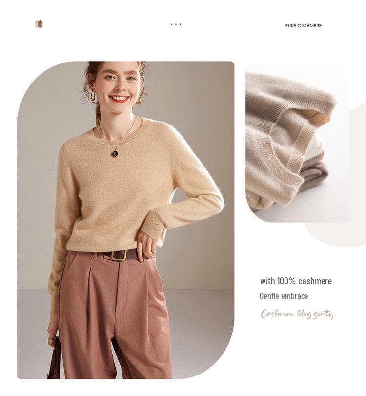 Women's Cashmere Crew Neck Pullover – Warm Autumn/Winter Loose Knit Sweater