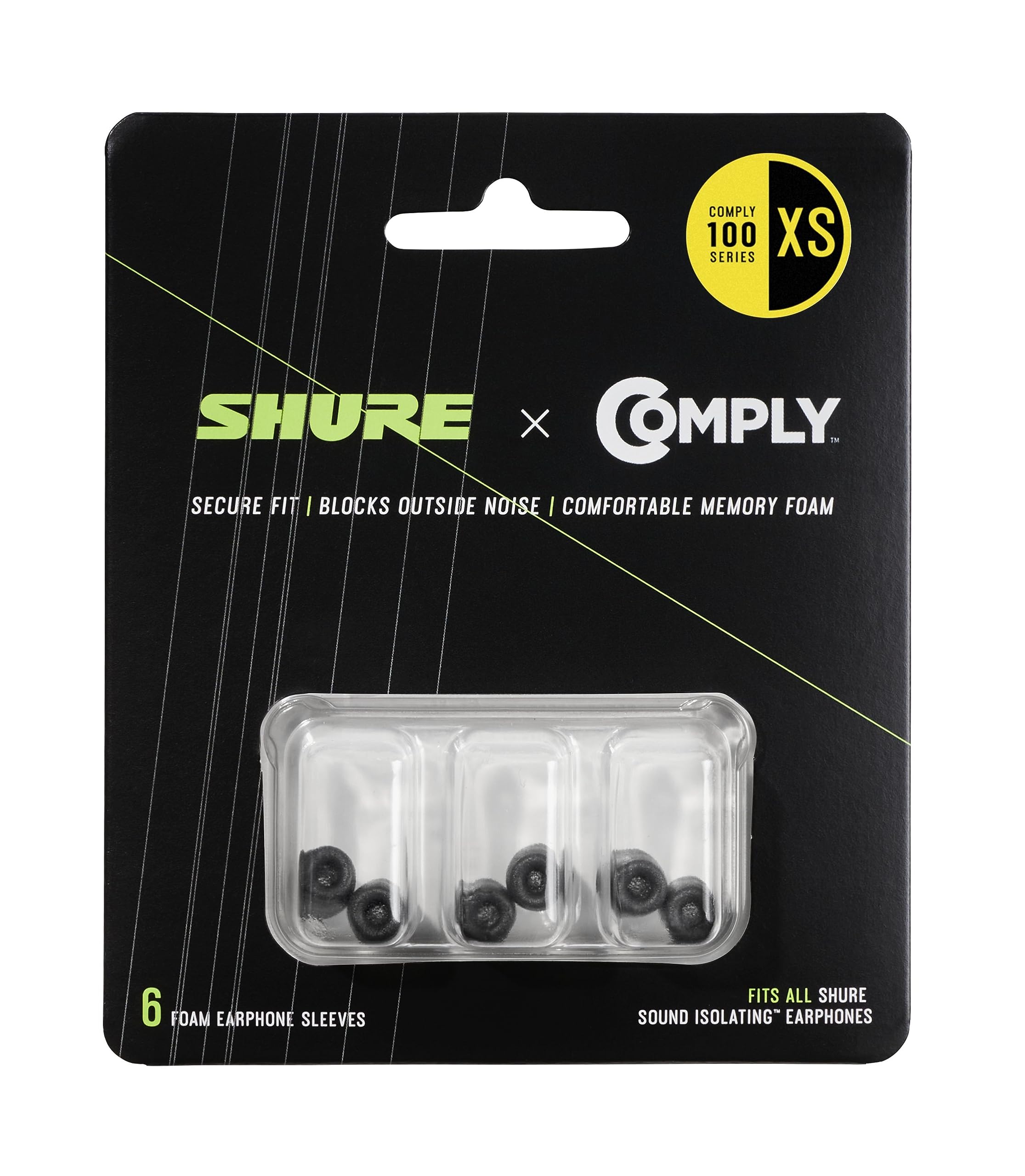 

Shure Comply Replacement Soft Foam Ear for SE AONIC Sound Isolating Earphones of Pads, XS, EACYF1-6XS (Pack 3) чорний