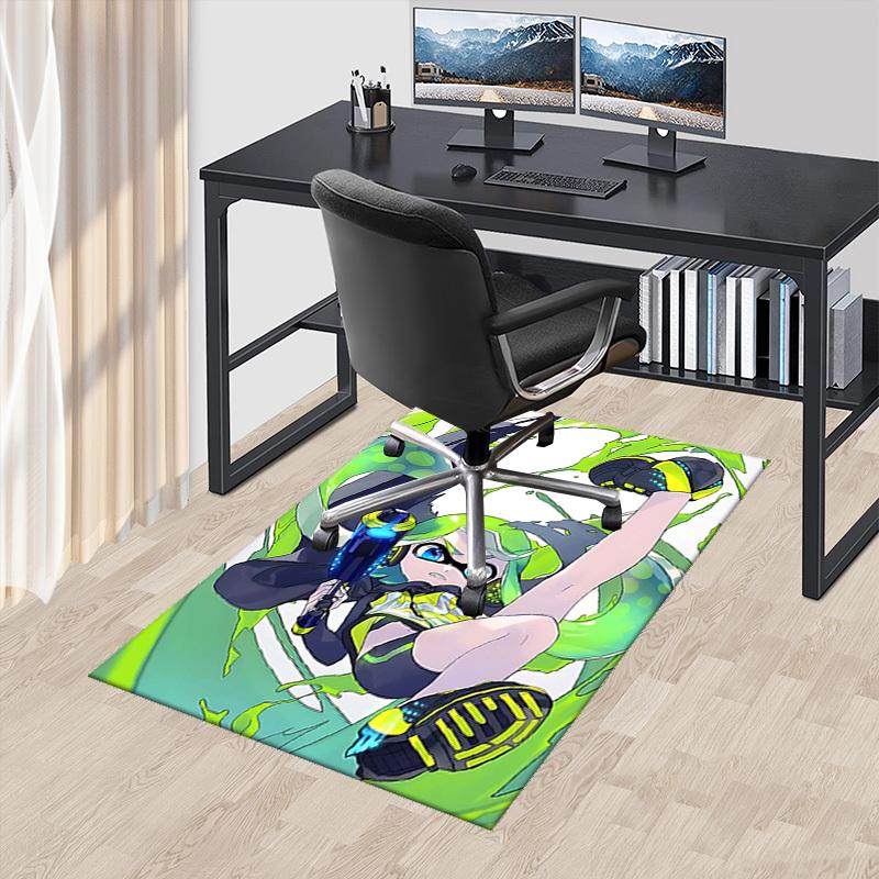

1pc Slime Rancher Inspired Office Chair Mat - Slimey Green and Blue Patterned Rug for Desk, Home Decor, Gaming Room, Non-Slip Carpet, Festive Gift Ide 60cm by 90cm