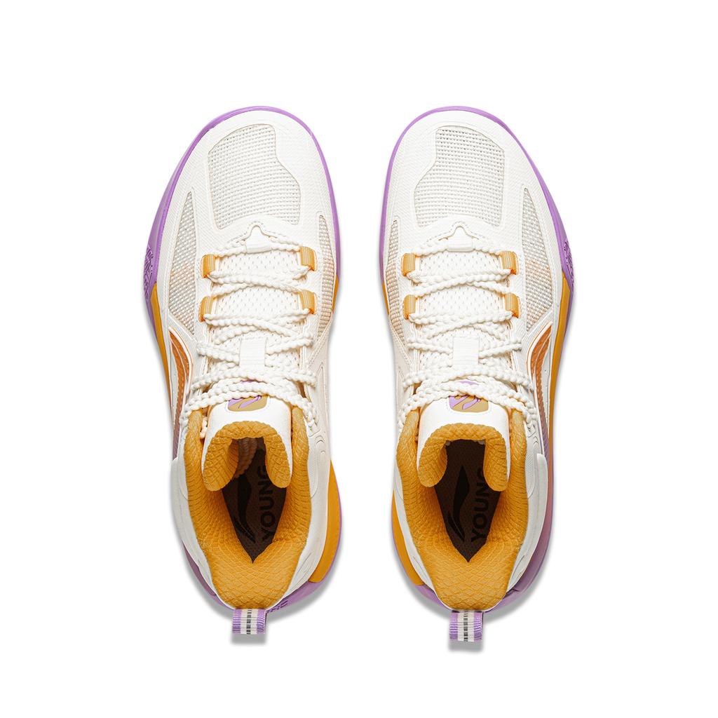 Li Ning Kids Trendy Shock Absorption High-Top Basketball Shoes Kids Basketball Shoes Off-White YKBU098-1