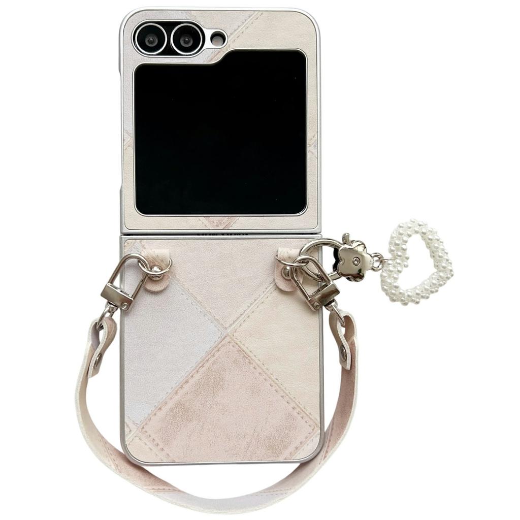For Samsung Galaxy Z Flip7 FE 5G/Z Flip6 5G Case Retro Rhombus PU + PC Phone Cover with Love Pendant and Strap