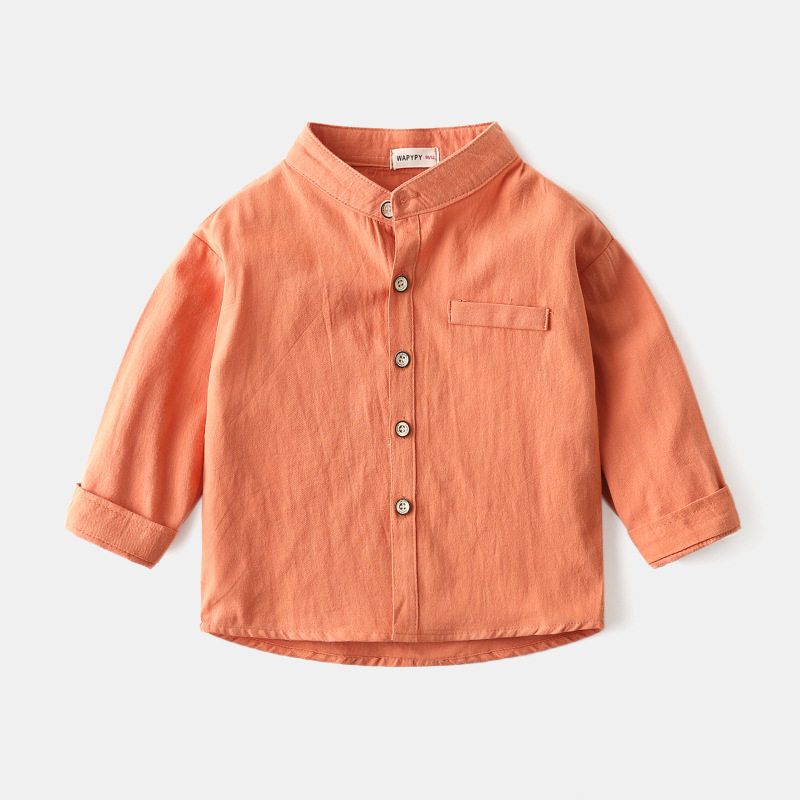 Children's Long-Sleeved Shirts, Spring and Autum Boys' Stand-Up Collar Pure Color Shirts, Baby Boys' Casual Cotton Tops, Kidsren's Clothing