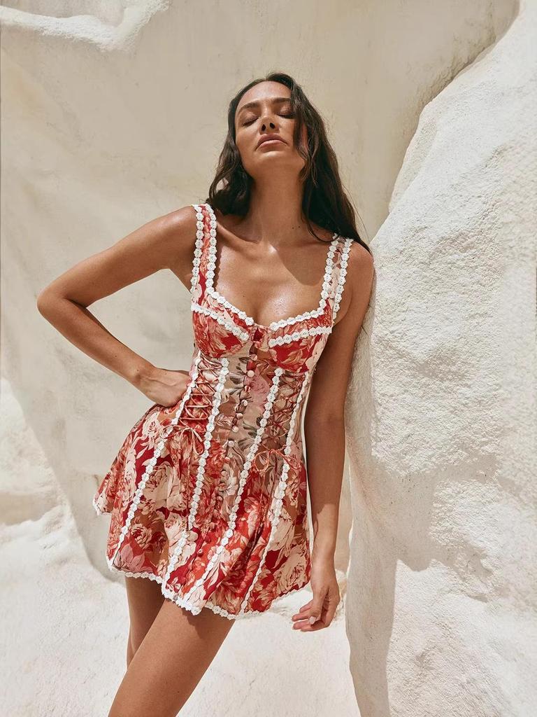 2026 Sexy V-Neck Lace Camisole Linen Slim-Fit Dress