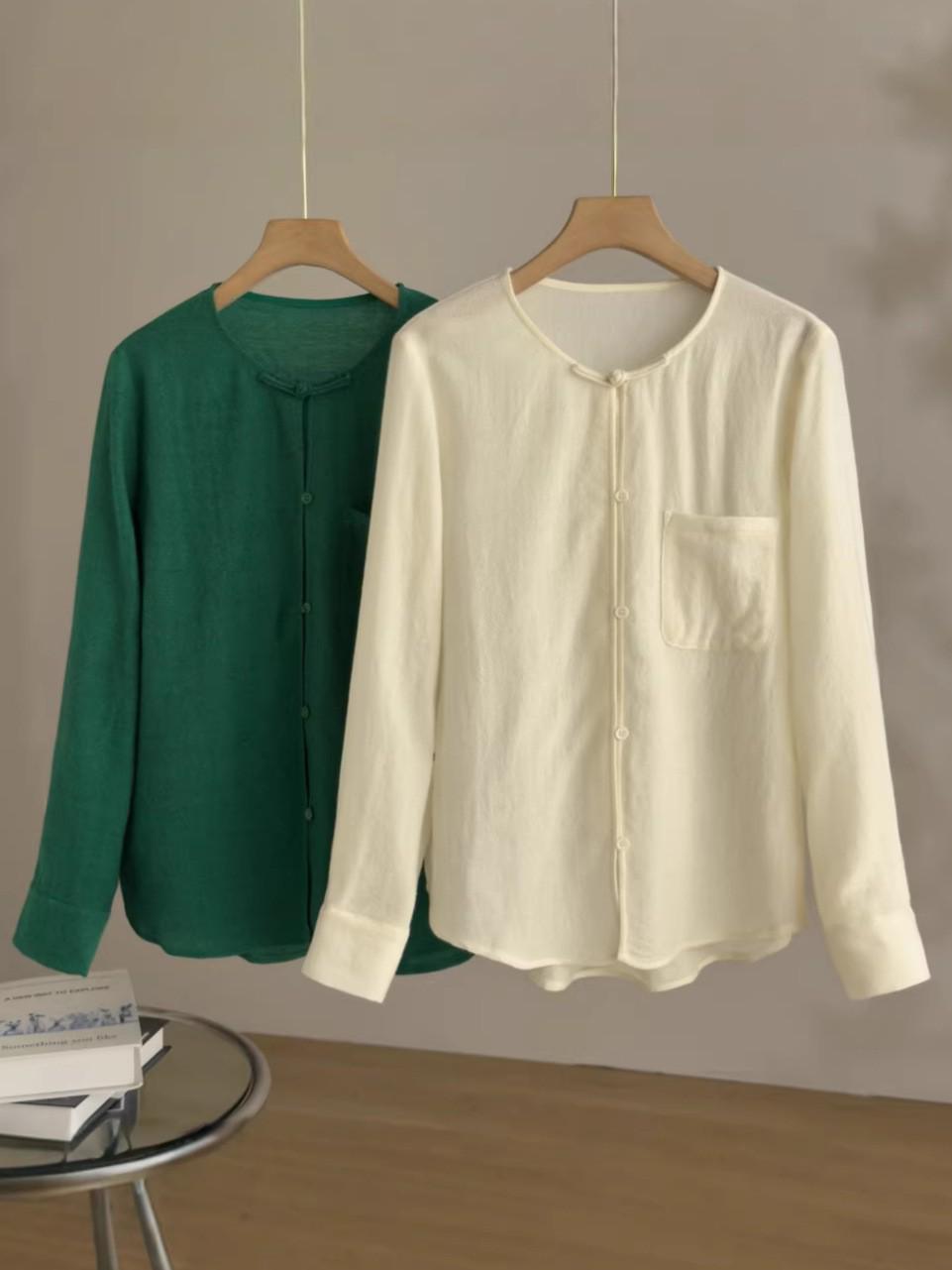 Endi Women s Textured White Cashmere Wool Shirt with Frog Button - Spring 2026 Arrival L